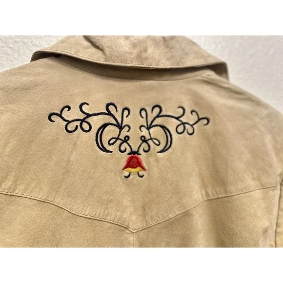 VTG Suede Leather Western Blazer Jacket Women Size M/L Floral Embroidered Boho - Picture 6 of 12